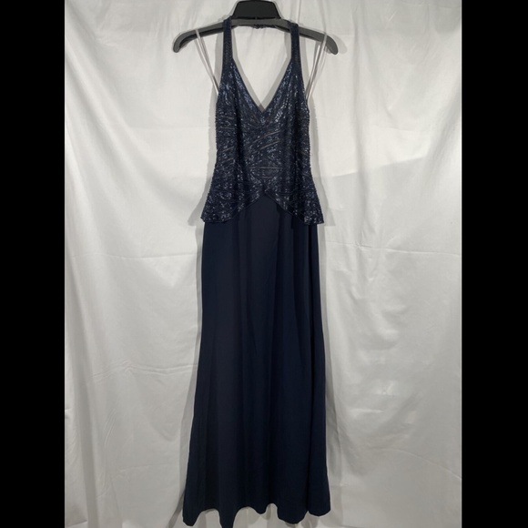 NWT‎ Adrianna Papell Beaded Halter Gown in Midnight Blue [SZ 2 ] - Picture 3 of 12